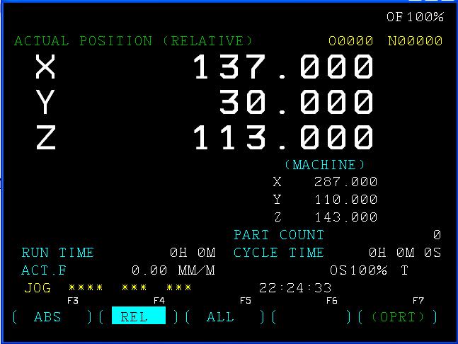 Pritisnuti funkcijsku tipku POS te odabrati opciju REL sa ekrana. Prikazati će se relativna pozicija alata na ekranu.