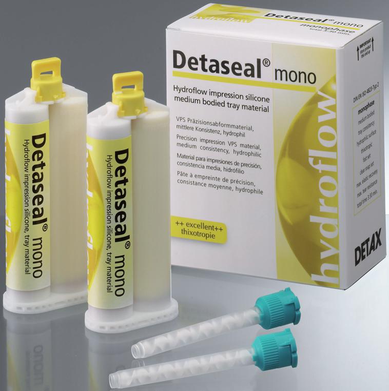 DETASEAL HYDROFLOW LITE MONO Μονοφασική σιλικόνη προσθήκης Λεπτόρευστο, αποτυπωτικό υλικό ακριβείας, με βάση τη βινυλο-πολυσιλοξάνη.