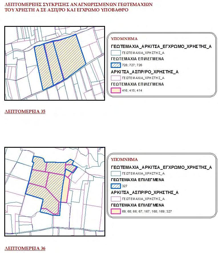 Παρατηρούμε ότι ο χρήστης Α, στην λεπτομέρεια 35 αναγνώρισε τα ίδια γεωτεμάχια, τόσο σε αριθμό όσο και σε σχήμα.