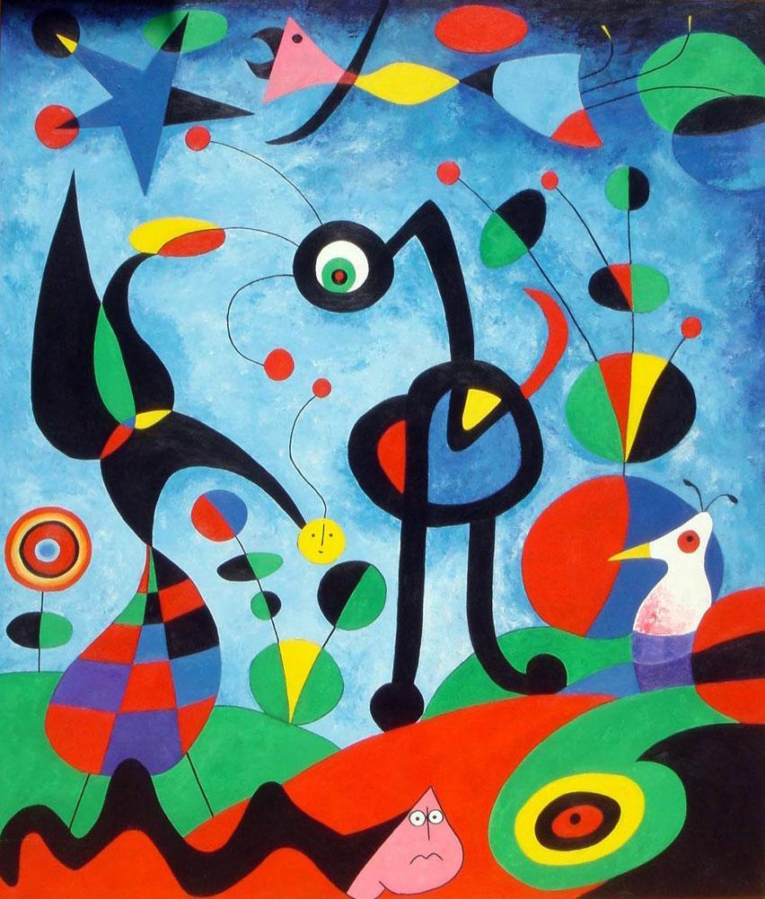 Περιγραφή: Στη συνέχεια μέσω του διαδικτύου η εκπαιδευτικός παρουσιάζει στα παιδιά έναν πίνακα ζωγραφικής του Joan Miro που είναι φτιαγμένος και από γεωμετρικά σχήματα.