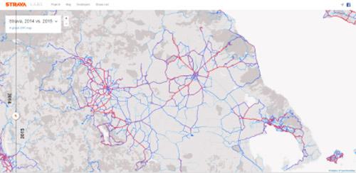 Εικόνα 7 Οπτικοποίηση Δεδομένων Strava Heat Map: Λάρισα- Βόλος- Τρίκαλα- Καρδίτσα 2014 Εικόνα 8 Οπτικοποίηση Δεδομένων Strava Heat Map: