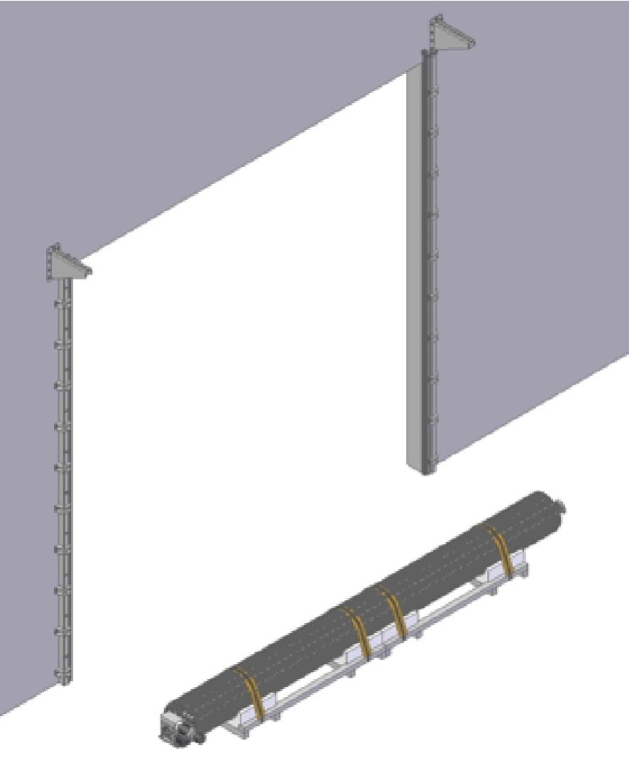 Put the Drive and the bearing onto the winding shaft. 8.2 Βάλτε το συσκευασμένo ρολό με τον κινητήρα και το ρουλεμάν πάνω στις βάσεις στήριξης. Προσοχή!