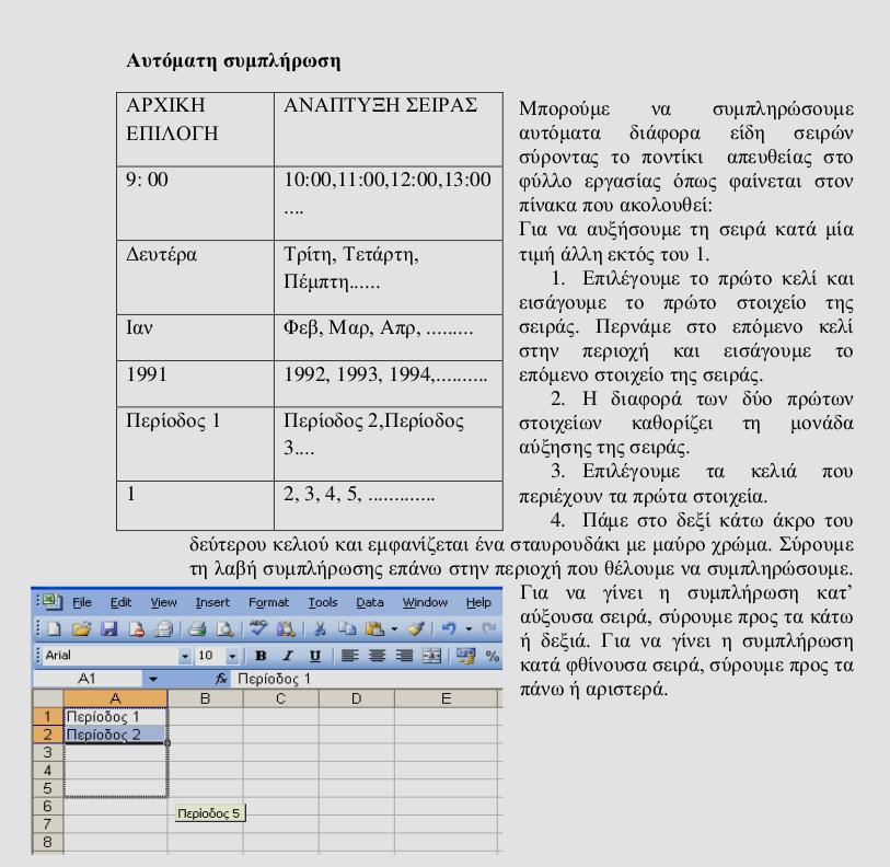 Λίστα αυτόματης συμπλήρωσης drop down list Κατά τη διάρκεια εισαγωγής δεδομένων το Excel εμφανίζει μια λίστα εγγραφών που έχουν εισαχθεί σε άλλα κελιά.