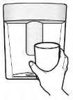 container. To stop the flow of water, pull your glass away from the dispenser pad. Caution!