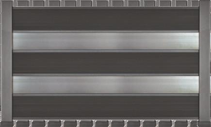 Elegance cod.:ε6482 The columns have dimensions 60x60mm and the horizontal profiles 100x14mm with spaces between them. They are coated in metallic gray colour.