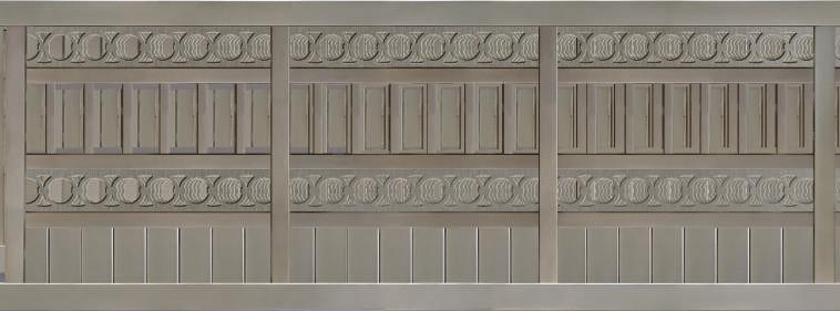 Οριζόντιες ή κάθετες τραβέρσες 65x40mm. Infill is 14x14mm profile in vertical alignment. Το σχέδιο της πόρτας είναι διάτρητο µε δύο οριζόντιες τραβέρσες.