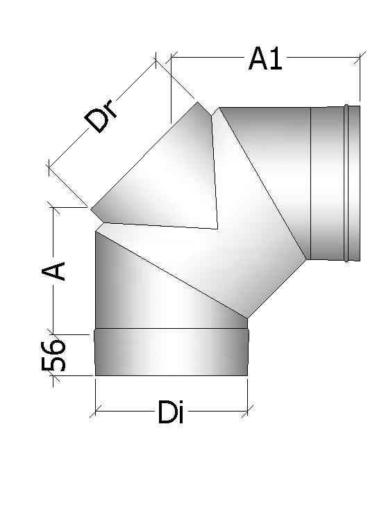 KI 078: CURVA 90 / 90 ELBOW Curva a tre settori per deviazioni di 90 dall'asse Three segments elbow for 90 displacement from the chimney axis A (mm) 100 110 120 130 135 140 145 160 170 195 220 245
