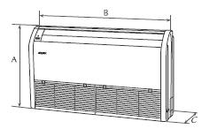 KLIMA UREAJI SPLIT SUSTAV DIMENZIJE(mm): LCI 270F 350F 500F 700F 850F 1000F 1200F 1400F 1600F A 700 700 700 700 700 700 700 700 700 B 1220 1220 1220 1220 1420 1420 1420 1700 1700 C 225 225 225 225