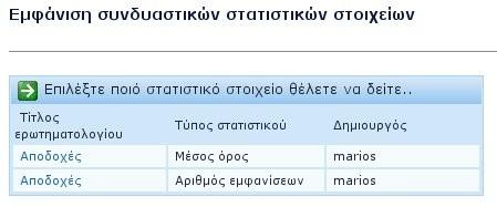 Κεφάλαιο 5 Ανάλυση της διεπαφής χρήστη (web interface) το καθένα (πχ. τον τύπο του) που έχει δικαίωμα να δει. Επιλέγει όποιο θέλει και οδηγείται στην σελίδα επισκόπησης του στατιστικού. 5.8.