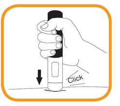 Πιέστε την προγεμισμένη συσκευή τύπου πένας σταθερά πάνω στο δέρμα.