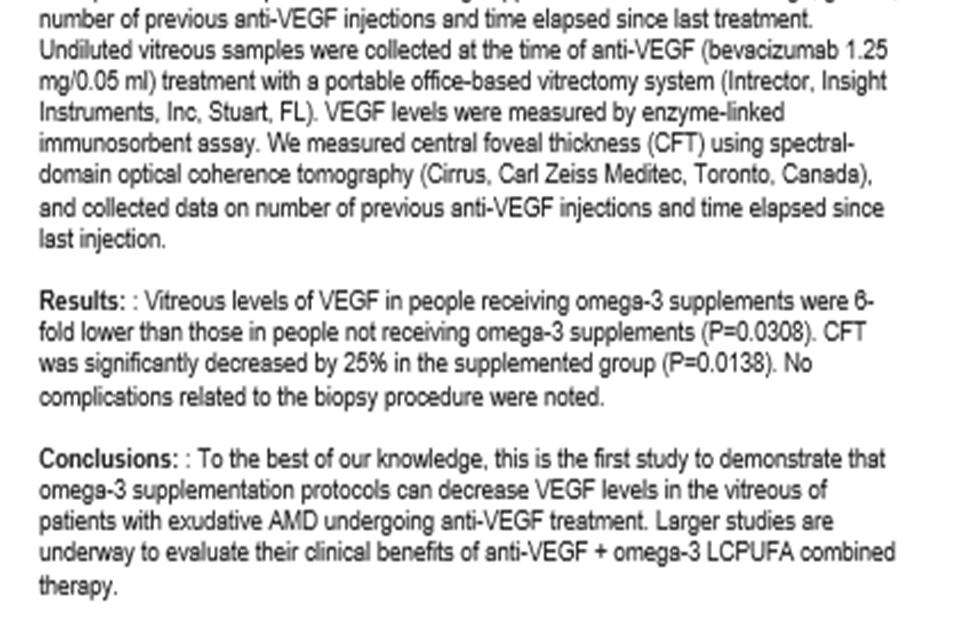 επίπεδα VEGF στο υαλοειδές ασθενών που λάμβαναν ω-3 λιπαρά οξέα (P=0.