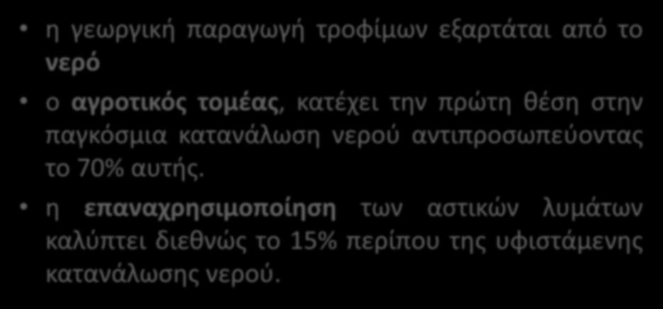 η επαναχρησιμοποίηση στη Γεωργία η γεωργική παραγωγή τροφίμων εξαρτάται από το νερό ο αγροτικός τομέας, κατέχει την πρώτη θέση στην παγκόσμια