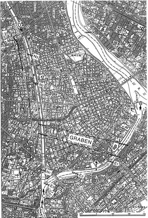 1. Lines of multi-channel seismic profiling survey (A-B and C-D) and location of graben