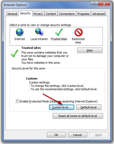 Προσαρμοσμένες ρυθμίσεις ασφάλειας Internet Explorer Σε συνέχεια θα