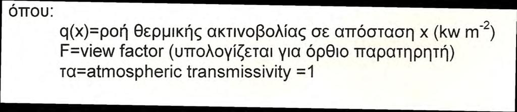 ΡΟΗ ΘΕΡΜΙΚΗΣ ΑΚΤΙΝΟΒΟΛΙΑΣ ΦΩΤΙΑ ΛΙΜΝΗΣ POOL FIRE Η ροή της θερμικής ακτινοβολίας (q) υπολογίζεται πάντα σε σχέση