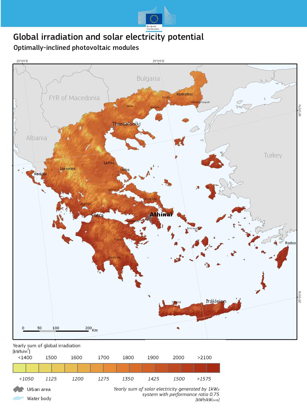 Σχήµα 3: Ετήσια ολική ηλιακή ενέργεια που δέχεται η Ελλάδα 1.