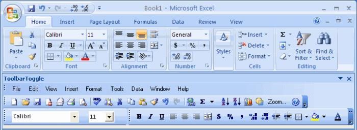 MS office Suite (2007+)^ Αντικατάσταση χρήσης μενού (menu) και γραμμών εργαλείων (toolbars) από