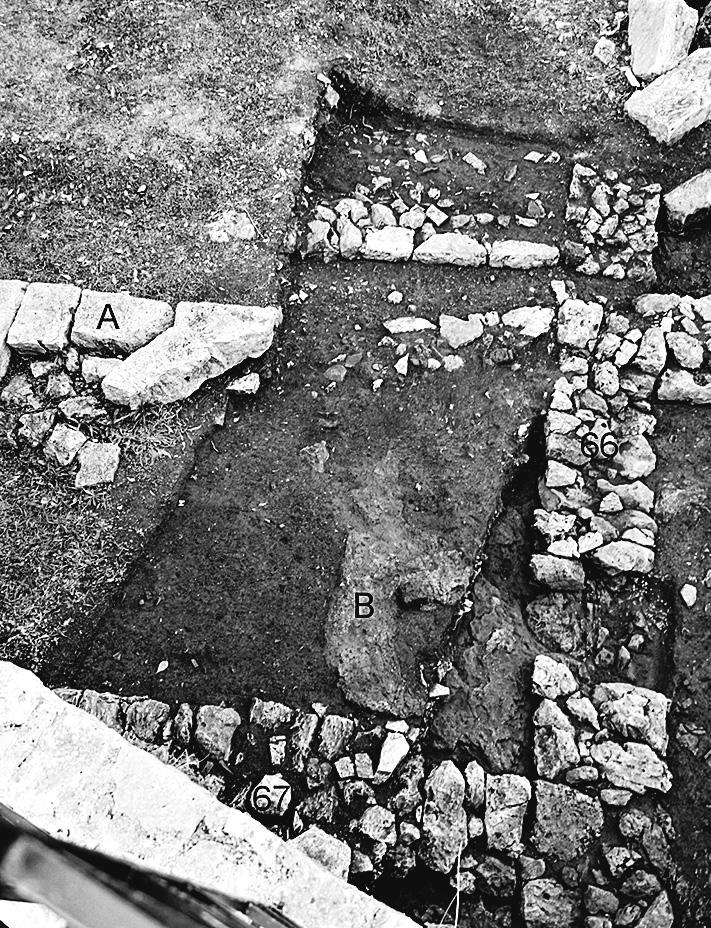 Rectangular block unearthed here in trench D is most likely the remains of the columnar support on which the eschara usually rests and which is generally positioned at the centre of the combustion