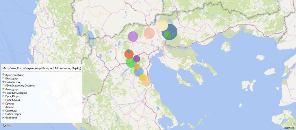 Χάρτης 4 : Διασπορά του 40 Κ στην Κεντρική Μακεδονία Χάρτης 4 :