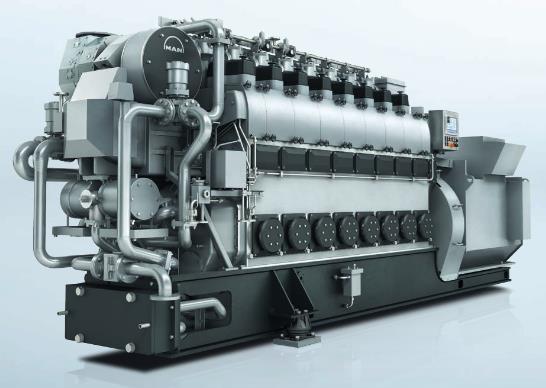 Εικόνα 38 Βοηθητική Μηχανή Τύπου:MAN 6L23/30DF (Πηγή: MAN Diesel &Turbo,(2016). MAN 23/30 DF GenSet) Ο τύπος των συγκεκριμένων ηλεκτρομηχανών, που θα είναι επίσης 3 στον αριθμό, είναι MAN 6L23/30DF.