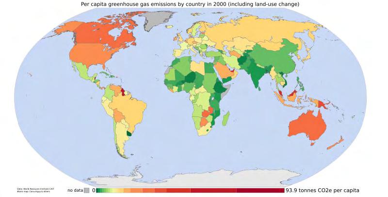 ΕΙΣΑΓΩΓΗ Σχήμα 3: Χάρτης-Εκπομπές αερίων του θερμοκηπίου ανά άτομο (έτος 2000).