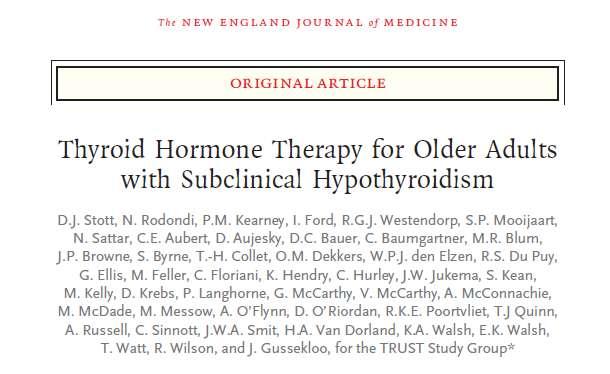 H χορήγηση θυροξίνης στον υποκλινικό υποθυρεοειδισμό σε μεγαλύτερης ηλικίας άτομα είναι υπό συζήτηση Πρωτογενές καταληκτικό σημείο : αλλαγή στο Hypothyroid