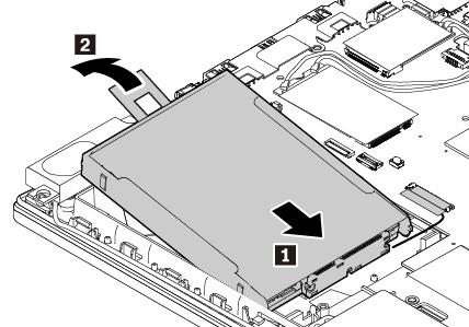 4. Εάν έχετε αποσυνδέσει το καλώδιο της μονάδας SSD M.2, συνδέστε το καλώδιο στο μετατροπέα της μονάδας SSD M.2. 5. Εισαγάγετε το μετατροπέα 1 και, στη συνέχεια, πιέστε τον προς τα κάτω 2.