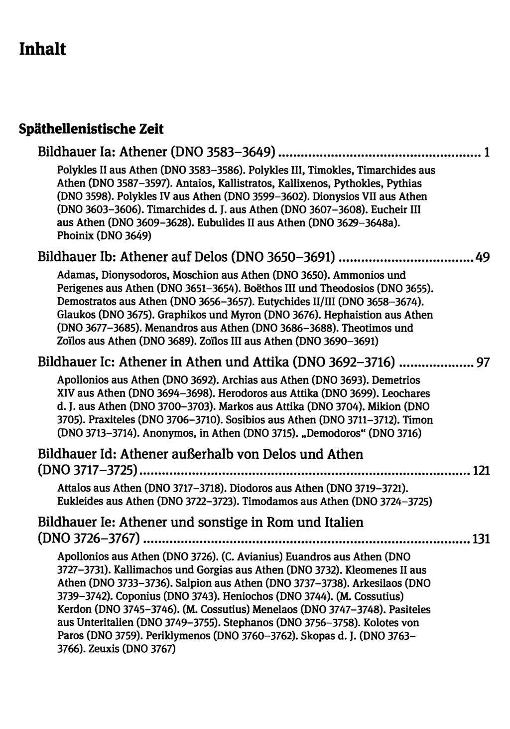 Späthellenistische Zeit Bildhauer Ia: Athener (DNO 3583-3649) 1 Polykles II aus Athen (DNO 3583-3586). Polykles III, Timokles, Timarchides aus Athen (DNO 3587-3597).