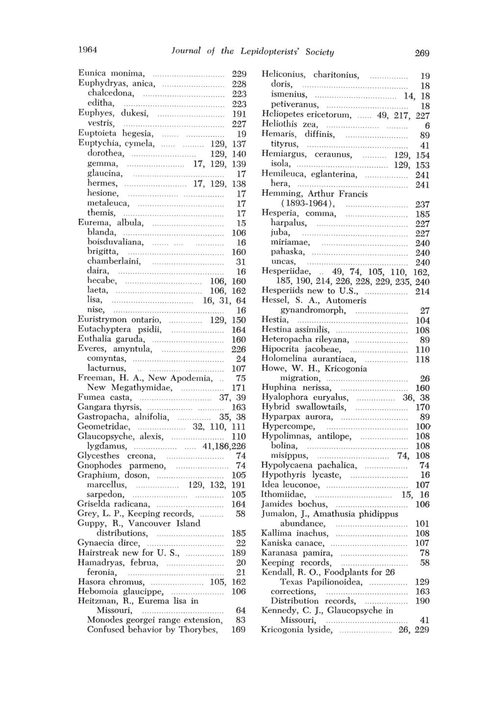 64 Journal of the Lepidopterist~' Society 269 Eunica monima,........... 9 Euphydryas, anica,............. 8 chalcedona, 3 editha,.... Euphyes, dukesi, vestris,.