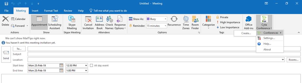 Cyta Meet Me Conference Plug IN για να το εγκαταστήσετε στον Η/Υ σας. - Ανοίξτε το Outlook σας και επιλέξτε Calendar και έπειτα New Meeting.