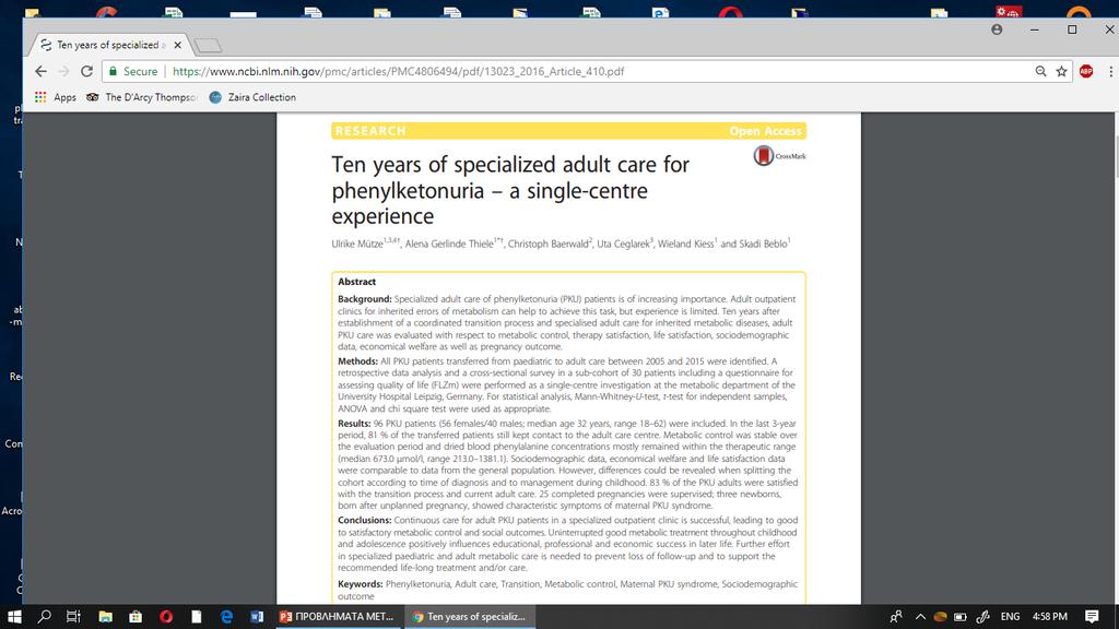 Ten years of specialized adult care for