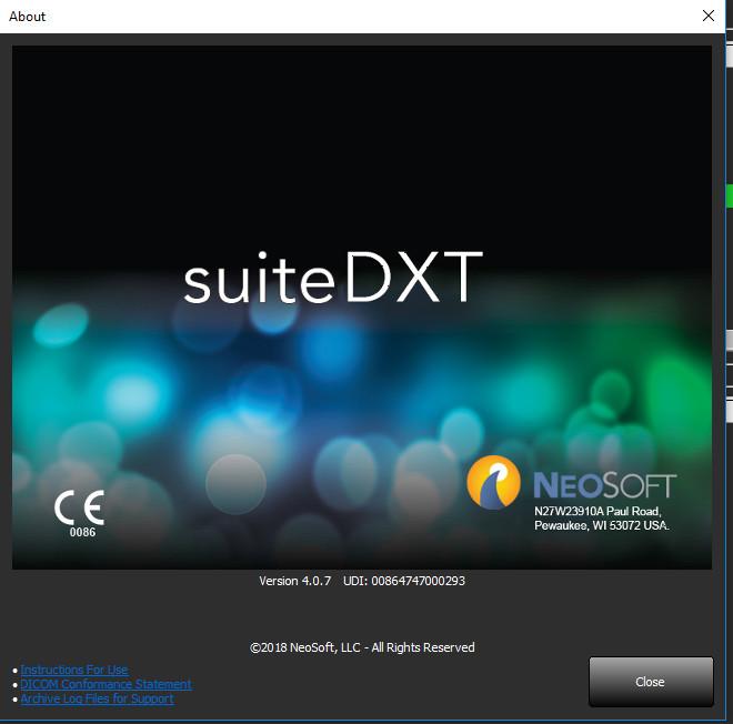 Πληροφορίες για το suitedxt Επιλέγοντας το κουμπί Πληροφορίες στην κύρια οθόνη, θα εμφανιστεί η έκδοση λογισμικού του suitedxt.