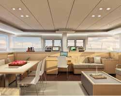 With a large dining table on the starboard side, two sofas and a bar and a fully equipped galley on the port side, it offers room separated only by the central galley island to create an open space,