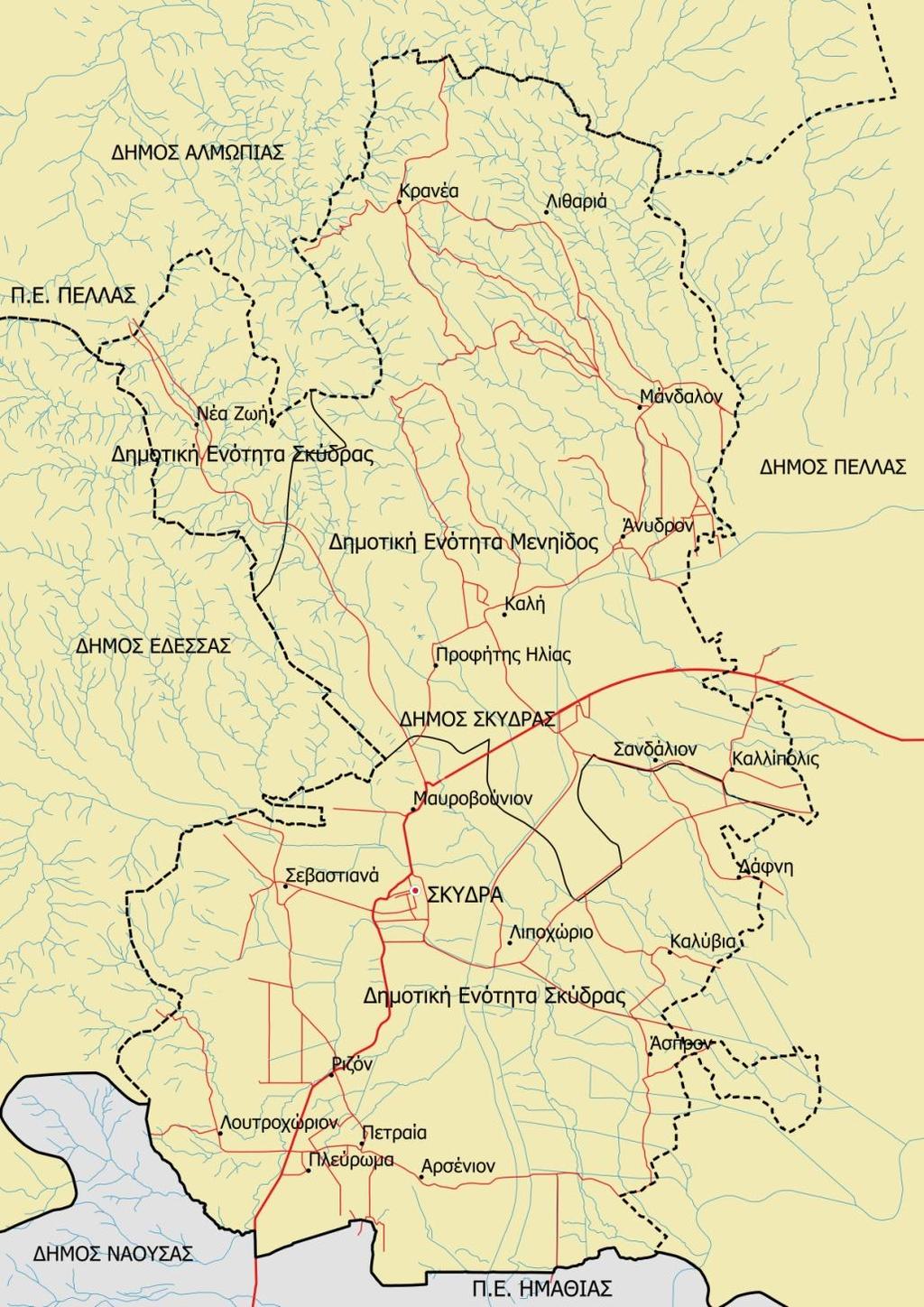 Εικόνα Α1.1 Χωρική κατανομή οικισμών Δήμου Σκύδρας.