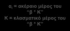 Κλασματικό μέρος του Ν i = -1 α i = ακέραιο μέρος του β * Κ Κ =