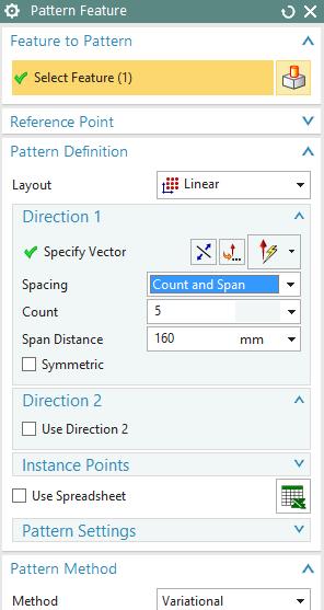 Στο Pattern Definition στο Layout επιλέγουμε Linear (γραμμικό) Στο Specify Vector επιλέγουμε το διάνυσμα με βάση το οποίο θα γίνει το Pattern.