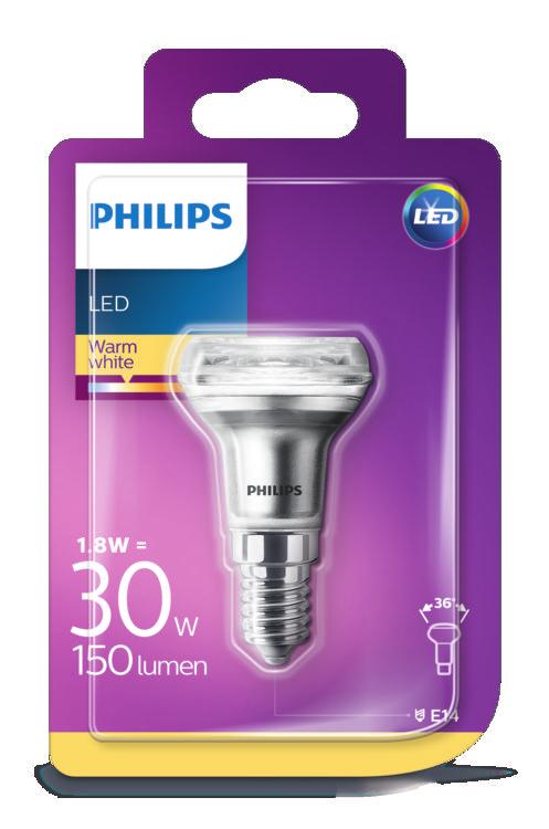 PHILIPS LED Ανακλαστήρες 1,8 W (30 W) E14 Ζεστό λευκό Φως που είναι ευχάριστο για τα μάτια σας Η κακή ποιότητα φωτός μπορεί να προκαλέσει κόπωση στα μάτια.