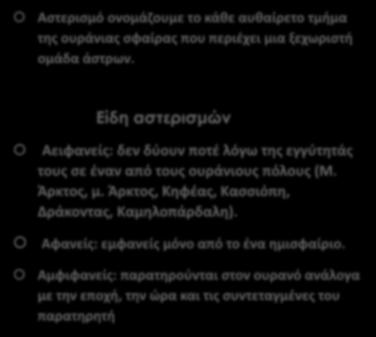 Είδη αστερισμών Αειφανείς: δεν δύουν ποτέ λόγω της εγγύτητάς τους σε έναν