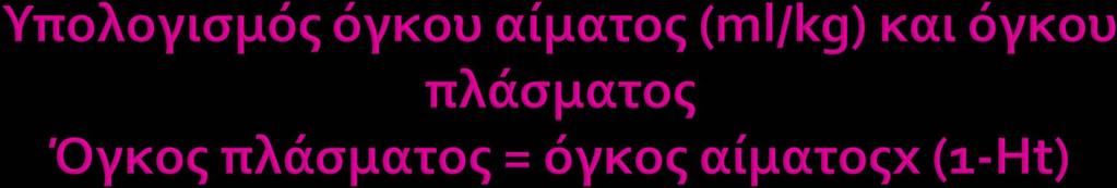 NADLER S FORMULA GILCHER S RULE OF FIVES Άνδρες : όγκος αίματος = (0.