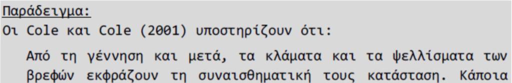 Παράθεση μακροσκελούς αποσπάσματος από έργο άλλου συγγραφέα