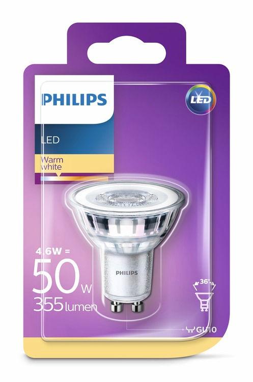 PHILIPS LED Σποτ 4,6 W (50 W) GU10 Ζεστό λευκό Χωρίς ρύθμιση έντασης Φως που είναι ευχάριστο για τα μάτια σας Η κακή ποιότητα φωτός μπορεί να προκαλέσει κόπωση στα μάτια.