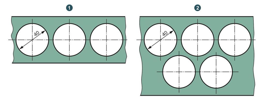 Άσκηση 5 Να προσδιοριστεί ο συντελεστής εκμετάλλευσης του υλικού για την απότμηση των διαμορφώσεων του σχήματος από έλασμα μήκους.5m και πάχους 1.mm.