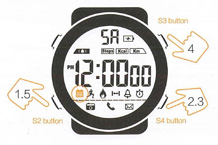 Ρυθμίσεις ημερομηνίας Συγχρονισμός ημερομηνίας Αν είναι ενεργή η BT λειτουργία και συνδεθεί η συσκευή με το κινητό μέσω της εφαρμογής, τότε το ρολόι συγχρονίζει αυτομάτως την ημερονημία.