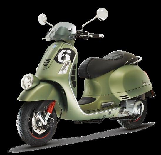 VESPA SEI GIORNI 300 H αποκλειστική Vespa Sei Giorni, μία ειδική έκδοση περιορισμένης παραγωγής, είναι κληρονόμος της αυθεντικής και ομώνυμης Vespa Sport "Sei Giorni", ένα θρυλικό μοντέλο, ειδικά