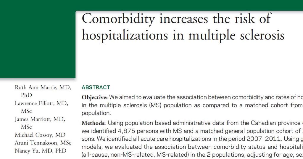 Commorbidity increases: the risk for disability progression the risk of relapse costs for