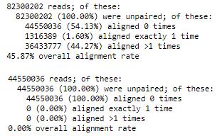 Εικόνα 100: Idxstats (rawdatarep4) Από την ολοκλήρωση της χαρτογράφησης στo αναφορικό γονιδίωμα (reference genome) και στη συνέχεια στη mirbase προέκυψαν τα παρακάτω δεδομένα: Εικόνα 101: