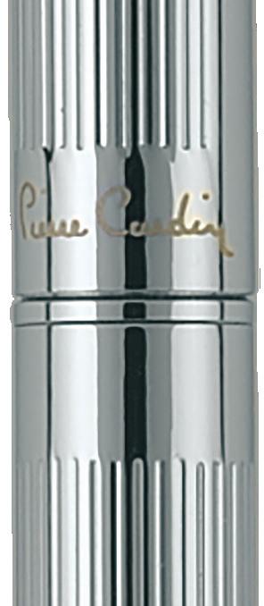 RENEE SILVER Μεταλλικό ballpoint στυλό και roller ball Pierre Cardin. Τα δυο είδη γραφής μοιράζονται ένα εντυπωσιακό, γυαλιστερό στέλεχος διακοσμημένο με λεπτή παράλληλη χάραξη στην επιφάνεια.