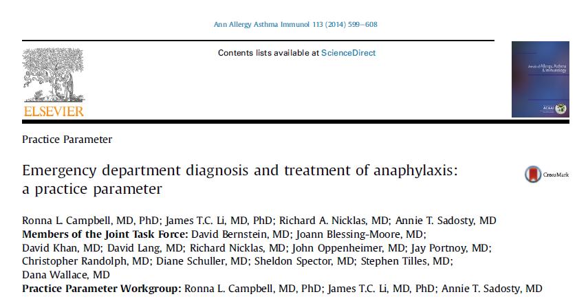 This parameter was developed by the Joint Task Force on Practice Parameters, representing the (AAAAI) American Academy of Allergy,