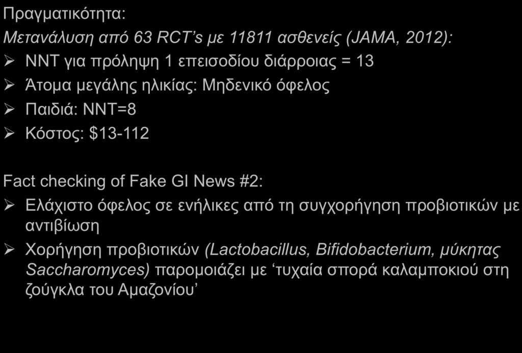 Πραγµατικότητα: Fake GastrointesAnal News #2: Αντιβίωση και Προβιοτικά Μετανάλυση από 63 RCT s µε 11811 ασθενείς (JAMA,