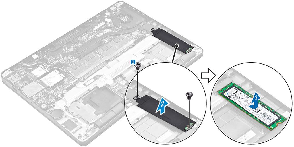 Εγκατάσταση της προαιρετικής PCIe SSD 1. Περάστε την SSD μέσα στον σύνδεσμό της στην πλακέτα συστήματος. 2.